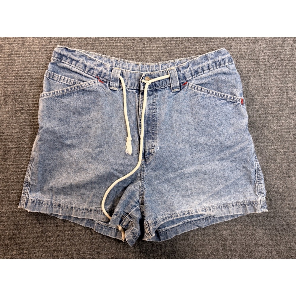 Riveted Lee Denim Shorts Womens 32 Blue Y2K Drawstring Light Wash Jean Workwear